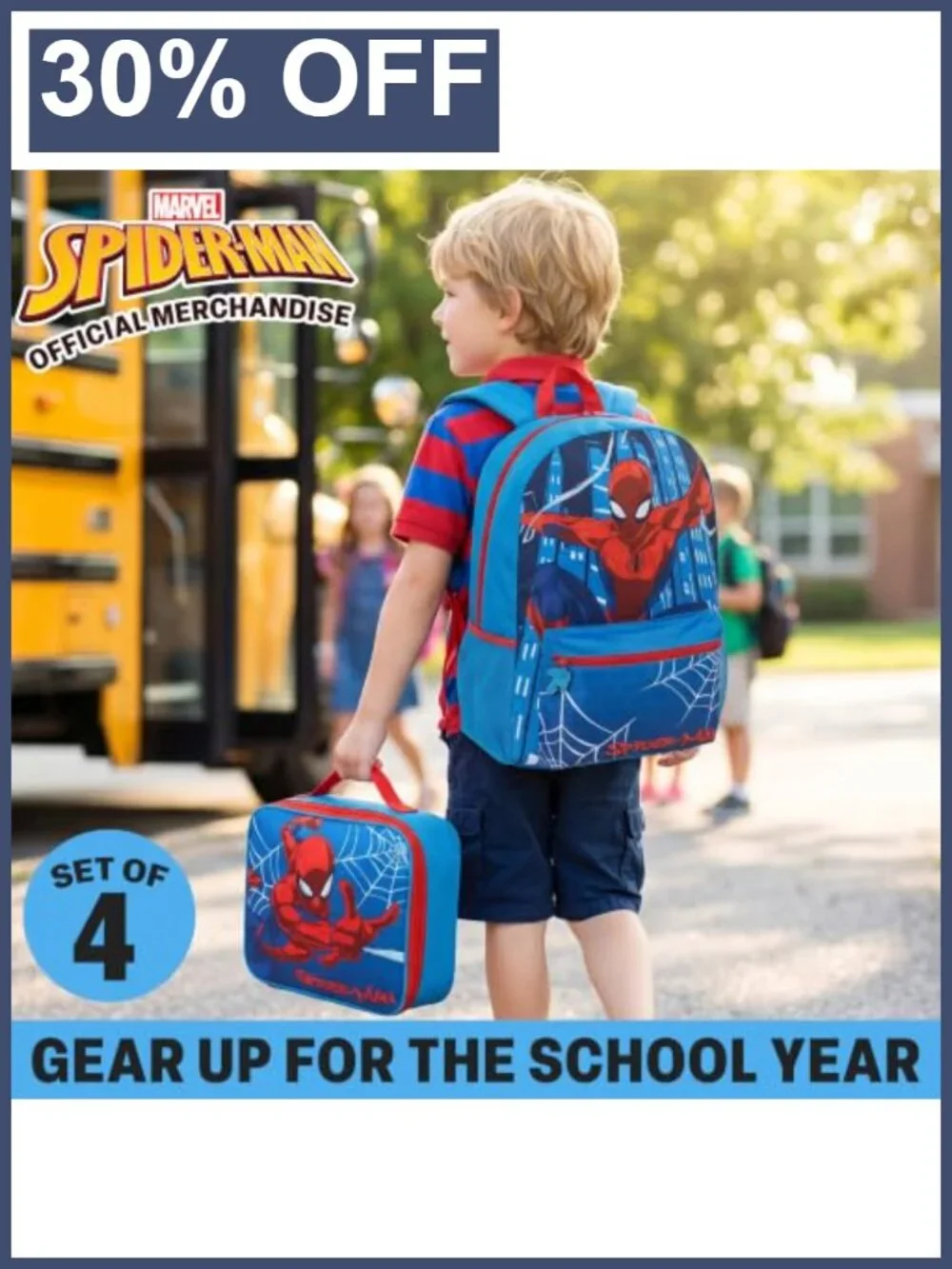 Marvel Spider-Man Boys Backpack Set 4 Pc with Lunch Bag & Pencil Case